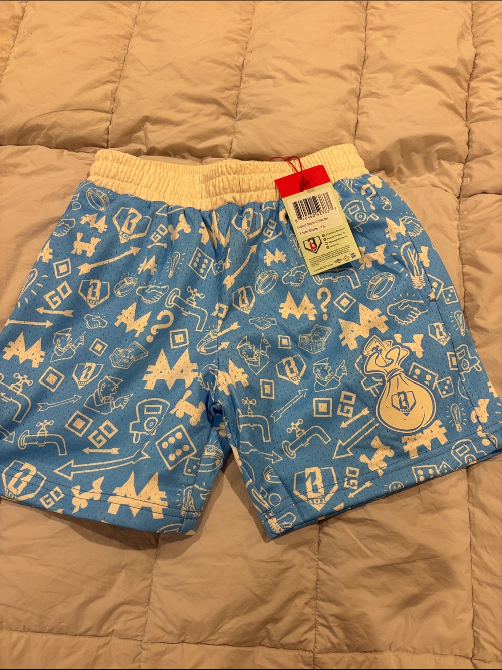 Kids Light Blue Printed Elastic Waist Shorts